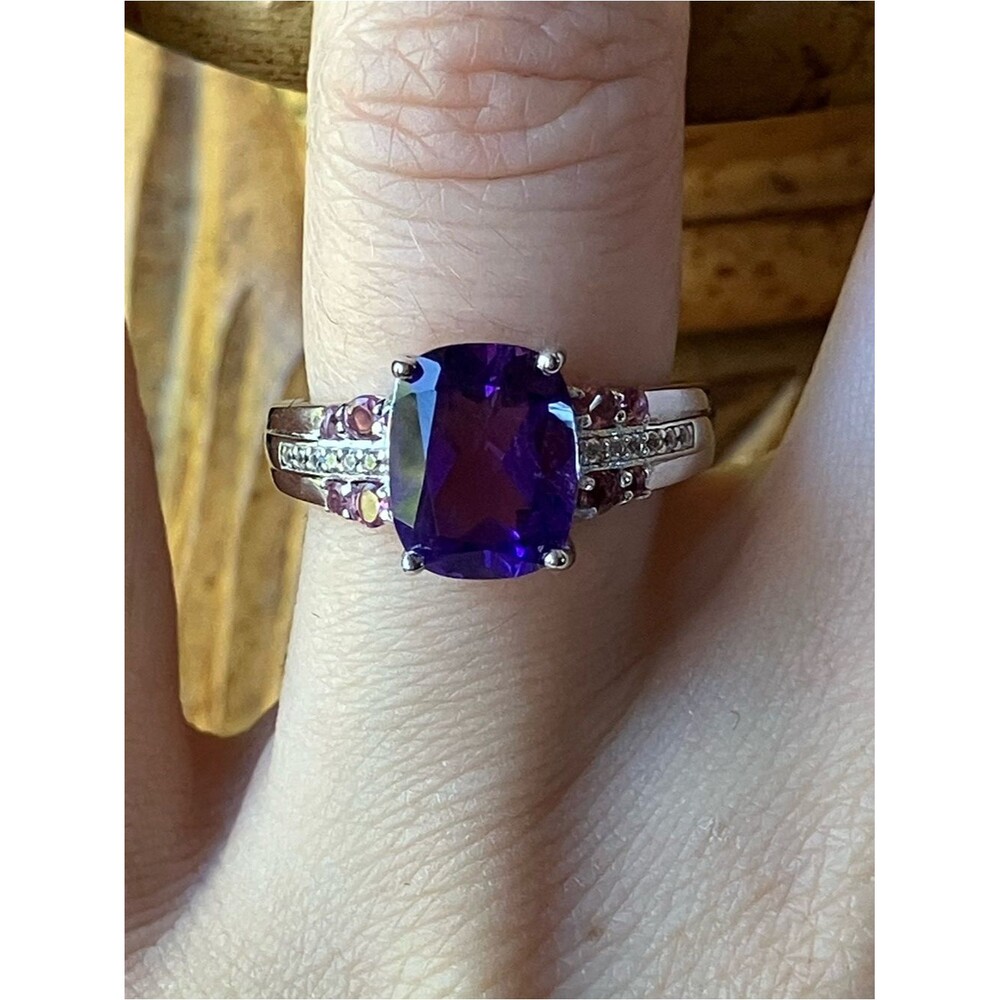 African Amethyst Pink Tourmaline Sterling Silver Ring Size 5.75
